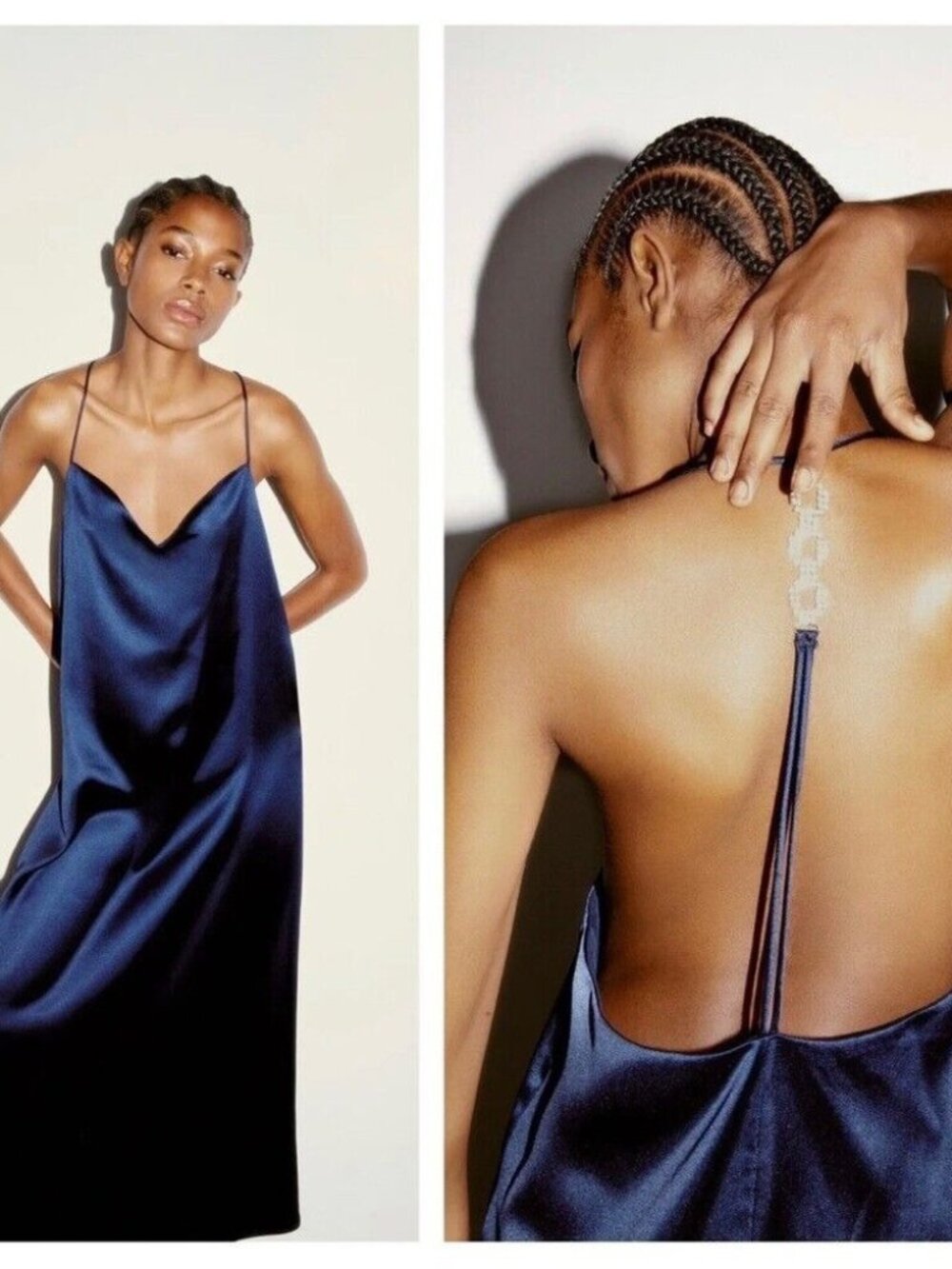 NWT Zara Jewel Strap Slip Dress Midnight Blue